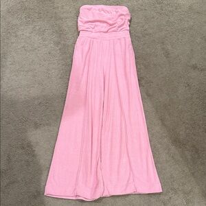 Strapless Pink Jumpsuit with Soft Terry Fabric
